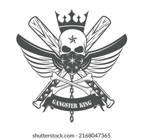 Impresión de la camiseta con el vector del cráneo de mascota de la camiseta con el emblema del grunge monocromo y el gángster clásico de la tipografía, no hay confianza en nadie