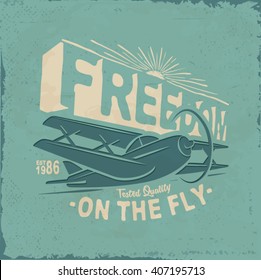 T-shirt print. Vintage airplane design. Retro illustration typography t-shirt printing