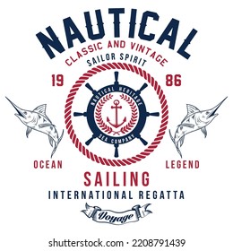 T-shirt with printed design in the maritime style