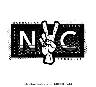 T-shirt Printing design. NYC emblem. New York, Manhattan, Brooklyn, Queens the Bronx
