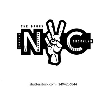 T-shirt Printing design. NYC emblem. New York, Manhattan, Brooklyn, Queens the Bronx