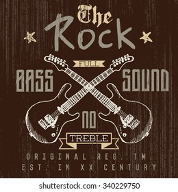 T-shirt Printing design, typography graphics, London Rock festival vector illustration with  grunge flag and hand drawn sketch guitar Badge Applique Label