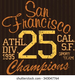 T-shirt Printing design, typography graphics Summer vector illustration Badge Applique Label San Francisco sport sign