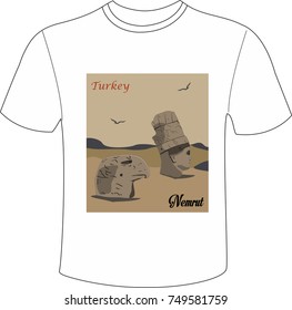 T-shirt printing T-shirt design  - Vector illustration and silhouette drawing Adiyaman, Turkey - Vintage Nemrut Mountain Poster Design