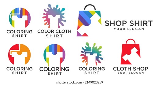 T-shirt printing icon set logo design vector template with combination paint and bag logo