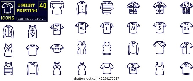 T-shirt printing icon set. Printer, paint, t-shirt elements.