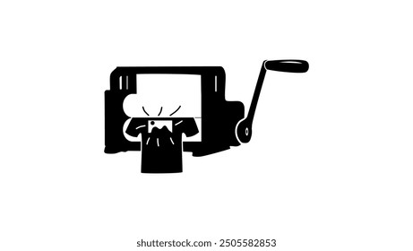 T-shirt printing under pressure, black isolated silhouette