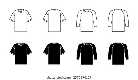 T-Shirt and Raglan Shirt Clothing Vector Icon Set