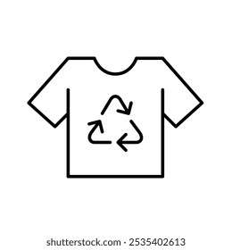 T-shirt with recycling icon, promoting reusable and green clothes. Sustainable fashion, eco-friendly fabric. Pixel perfect, editable stroke icon
