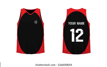 T-shirt red and black basketball or football template for team club on white background. Jersey sport, vector illustration.