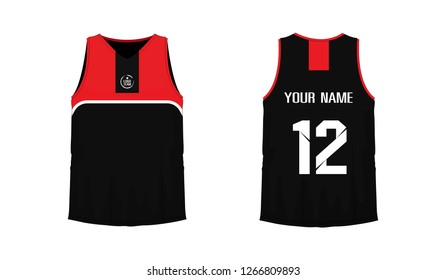 T-shirt red and black basketball or football template for team club on white background. Jersey sport, vector illustration.