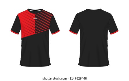 T-shirt red and black soccer or football template for team club on white background. Jersey sport, vector illustration eps 10.