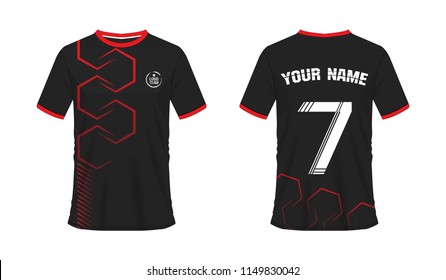 T-shirt red and black soccer or football template for team club on white background. Jersey number sport, vector illustration eps 10.