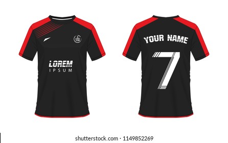 T-shirt red and black soccer or football template for team club on white background. Jersey number sport, vector illustration eps 10.