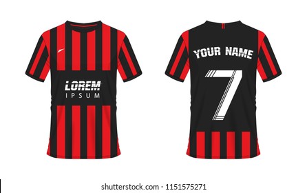 T-shirt red and black soccer or football template for team club on white background. Jersey number sport, vector illustration eps 10.