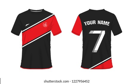 T-shirt red and black soccer or football template for team club on white background. Jersey number sport, vector illustration eps 10.
