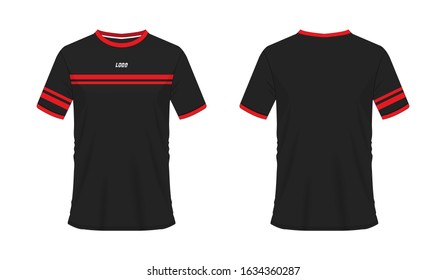 T-shirt red and black soccer or football template for team club on white background. Jersey sport, vector illustration eps 10.