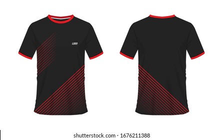 T-shirt red and black soccer or football template for team club on white background. Jersey sport, vector illustration eps 10.