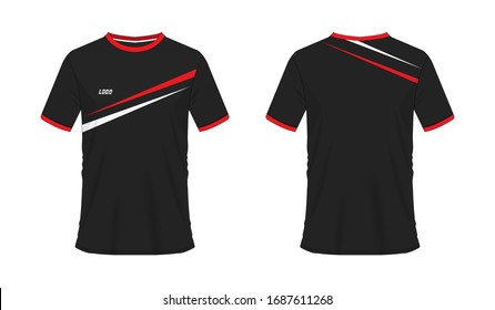 Futbol rojo y negro de pantalones T o plantilla de fútbol para el equipo de fondo blanco. Deporte de Jersey, ilustración vectorial eps 10.