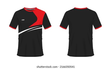 T-shirt red and black soccer or football template for team club on white background. Jersey sport, vector illustration eps 10.