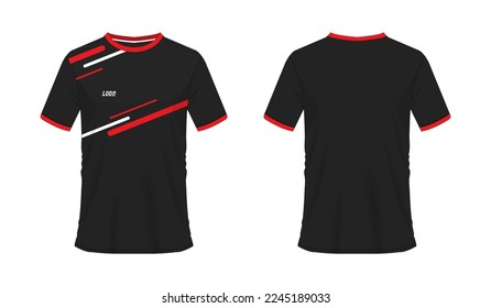 T-shirt red and black soccer or football template for team club on white background. Jersey sport, vector illustration eps 10.