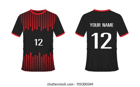 T-shirt red and black soccer or football template for team club on white background. Jersey sport, vector illustration eps 10.