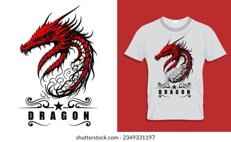 
Camiseta con un dragón rojo y diseño gráfico de un dragón
