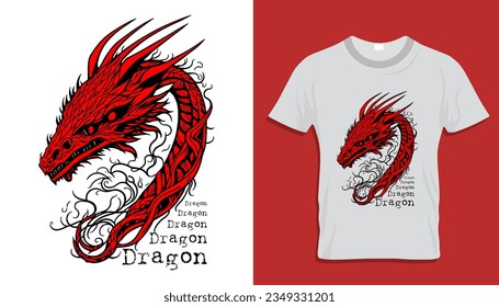 
Camiseta con un dragón rojo y diseño gráfico de un dragón
