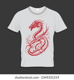 
Camiseta con un dragón rojo y diseño gráfico de un dragón
