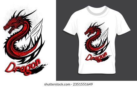  Camiseta con diseño, arte y vectores de dragón rojo y japonés