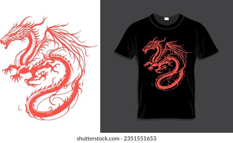  Camiseta con diseño, arte y vectores de dragón rojo y japonés