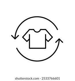 T-shirt in refresh arrows. Clothes recycling, reuse and donation. Second-hand shopping. Pixel perfect, editable stroke icon