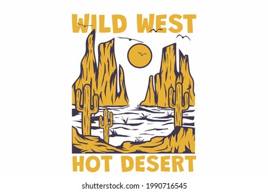 T-shirt retro desert wild west cactus nature vintage style hand drawn