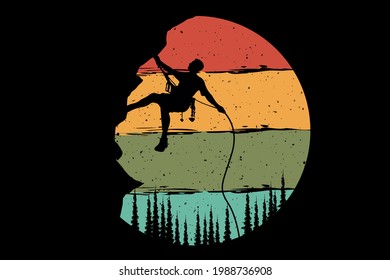 T-shirt retro style mountain climber pine tree