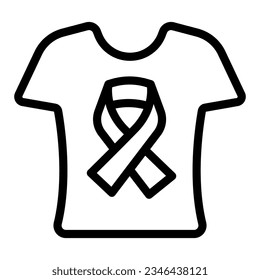 T-shirt with ribbon line icon, World cancer day concept, breast cancer awareness sign on white background, Cancer ribbon symbol T-shirt icon outline style. Vector graphics.