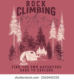 T-shirt Rock Climbing Adventure vector illustration and colorful design. Rock Climbing Adventure vector t-shirt design in the black background.Graphics for