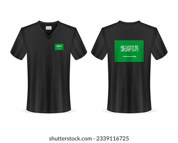 T-shirt with Saudi Arabia flag on a white background. Vector illustration.