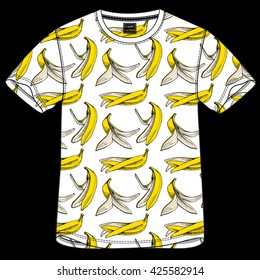 T-shirt with seamless pattern of a Banana Skin. Vector illustration.
