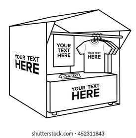 t-shirt selling tent market bold lines vector illustration