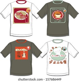 T-shirt set with badges and prints for restaurants