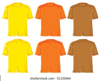 T-shirt set. Without gradients, great for printing. Yellow, orange and brown. Vector.