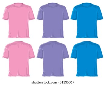 T-shirt set. Without gradients, great for printing. Blue, pink and violet. Vector.