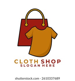 T-shirt with shopping bag logo design vector template. Cloth Shop. Fashion store logo icon