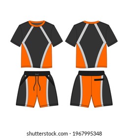 T-Shirt and Short Pants, Modern and Minimalist Style Design, Black and Orange, Commercial Use