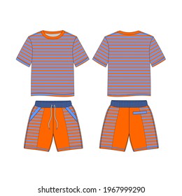 T-Shirt and Short Pants, Modern and Minimalist Style Design, Navy and Orange, Commercial Use