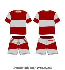 T-Shirt and Short Pants, Modern and Minimalist Style Design, Red and Grey, Commercial Use