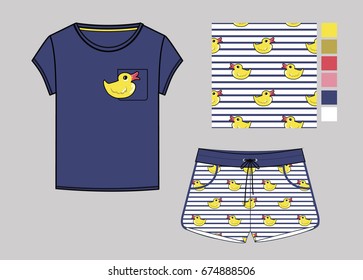 t-shirt and short set printed in ducks 