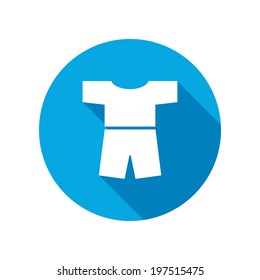 Tshirt with shorts icon. Clothing symbol. Round circle flat icon with long shadow. Vector