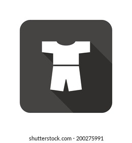 Tshirt with shorts icon. Clothing symbol. Rounded square flat icon with long shadow. Vector