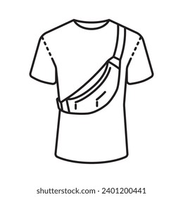 Camiseta con correa de hombro icono de línea vectorial para Fanny Pack Day el 12 de marzo